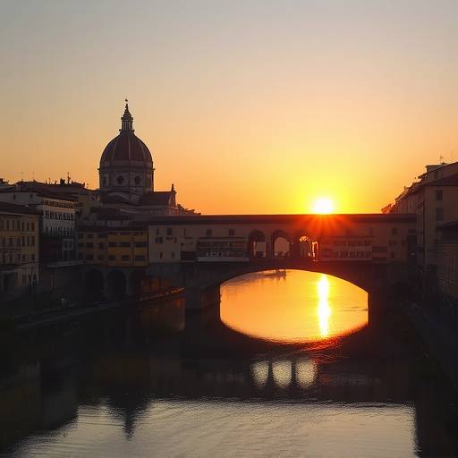 Fotografia architettonica del Ponte Vecchio a Firenze al tramonto