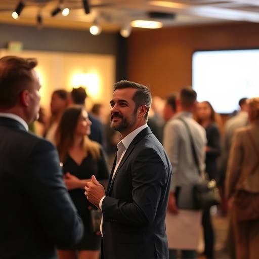 Fotografia di un evento aziendale di successo con persone che interagiscono e networking