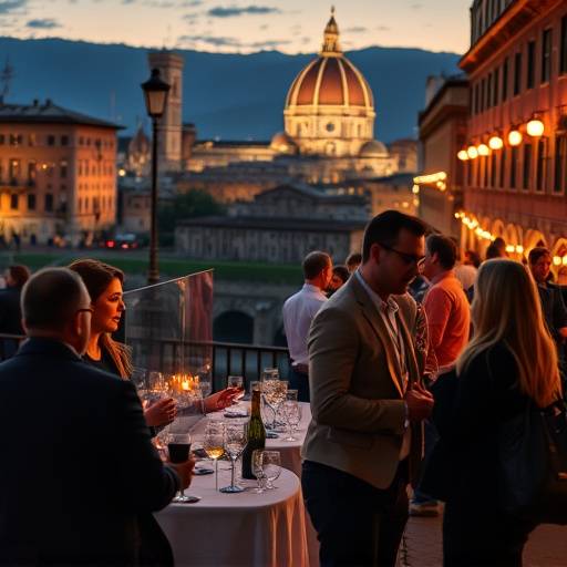 Fotografia di un evento aziendale serale con persone che socializzano e networking in un locale di Firenze